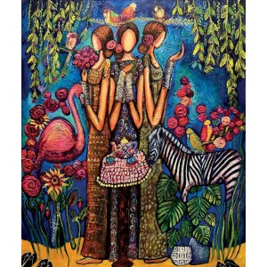 Shazly Khan, My secret mystical garden. A space of  peace and love, 30 x 36 Inch, Acrylic on Canvas, Figurative Paintings, AC-SZK-151